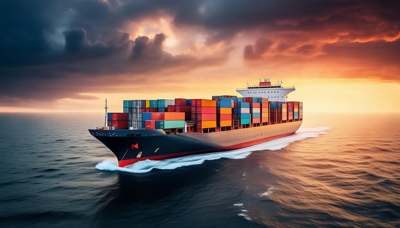 Container ship loaded with containers on the ocean